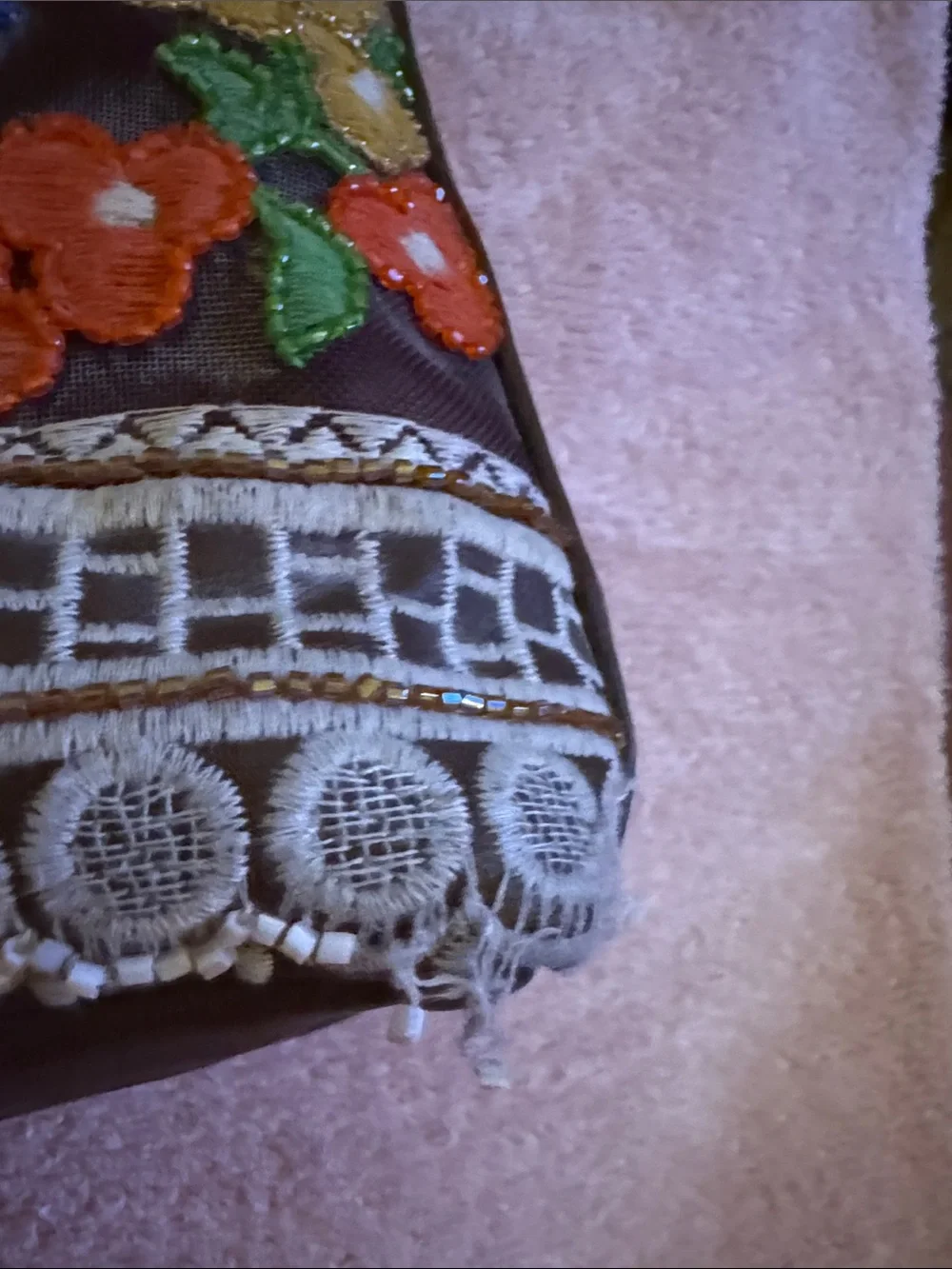 Isabella Fiore Beaded Floral Brown Shoulder Bag